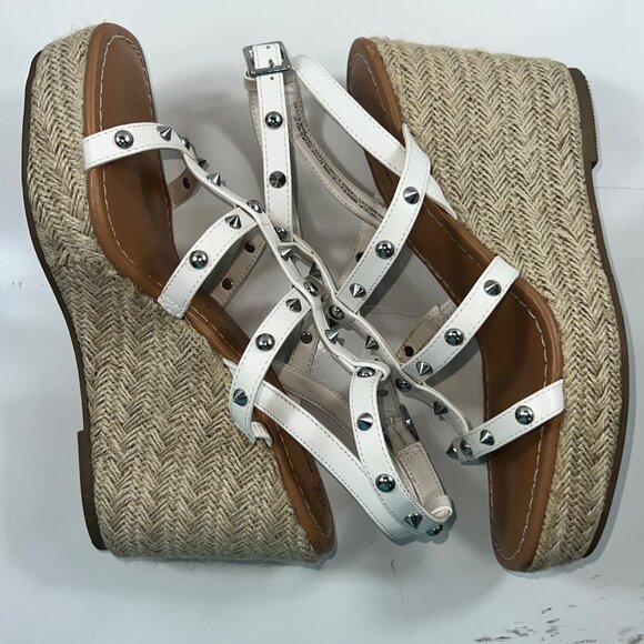 Time And Tru White Studded Espadrille Wedge Sandals Memory Foam Womens Size 10 - Picture 10 of 14